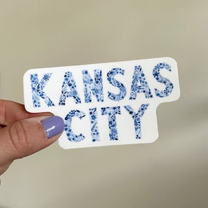 Kansas City Blue Floral Sticker - KC Sticker - Kansas City Gift - KC Art - Kansas City Decal - Laptop Decal - Kansas City Pride