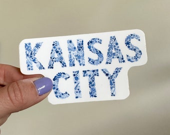 Pegatina floral azul de Kansas City - Pegatina KC - Regalo de Kansas City - Arte KC - Calcomanía de Kansas City - Calcomanía para computadora portátil - Kansas City Pride