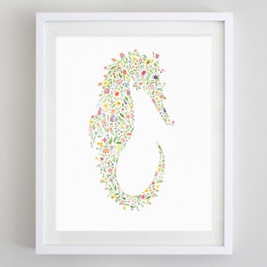 Seahorse Floral Watercolor Art Print image 1