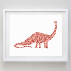 Dinosaur Brontosaurus Watercolor Art Print in Red Dots - Dino Kids Room - Dinosaur Nursery