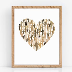 Diversity + Unity Heart Watercolor Art Print - Inclusion in the Classroom - Teacher Gift - Community Painting