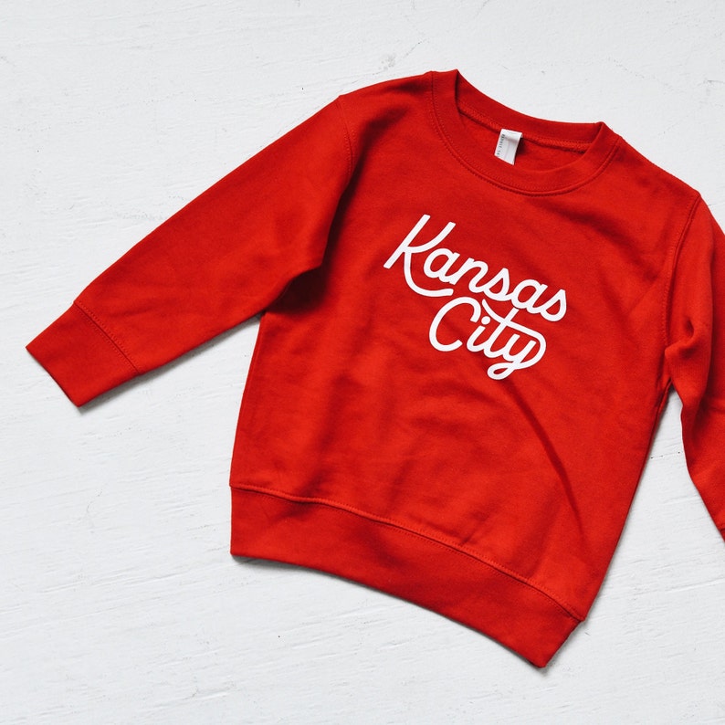 Kansas City Football Script Toddler Sweatshirt KC Kids Tee Kansas City Shirt KC Toddler Shirt Kansas City Kids Gift KC Gift image 1