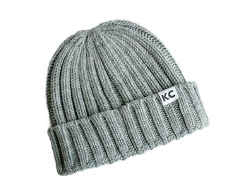KC Knitted Beanie - Grey - Kansas City Gift - KC Gift - Kansas City Christmas Gift - KC Hat - Kansas City Football