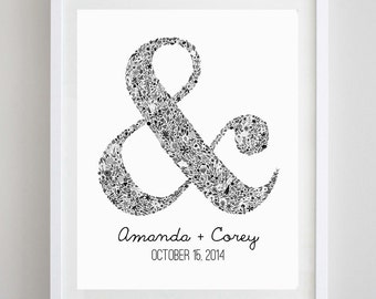 Ampersand Watercolor Print With Names for a Wedding, Anniversary or Engagement Gift