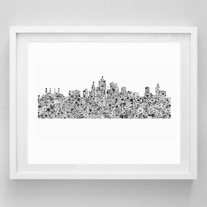 Impresión de acuarela floral en blanco y negro del horizonte de Kansas City - Arte de Kansas City - Pintura de acuarela de KC - Horizonte de Kansas City - Impresión de arte KC