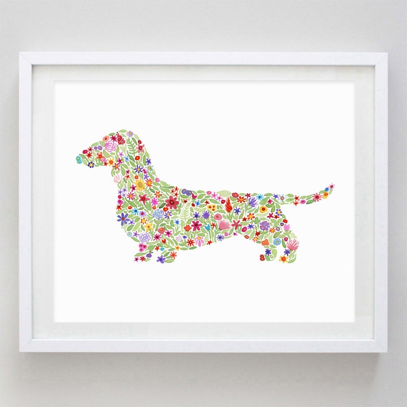 Dachshund Floral Watercolor Art Print Dog Gift Dog Breed Puppy Art Dog Lover Artwork image 1