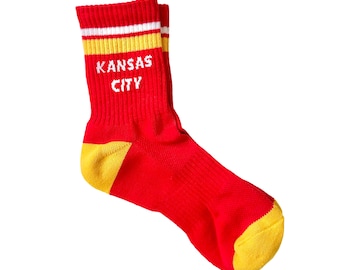 Kansas City Crew Socks - Red w/ Gold & White - Football - KC - KC Socks - Kansas City Socks - Gift