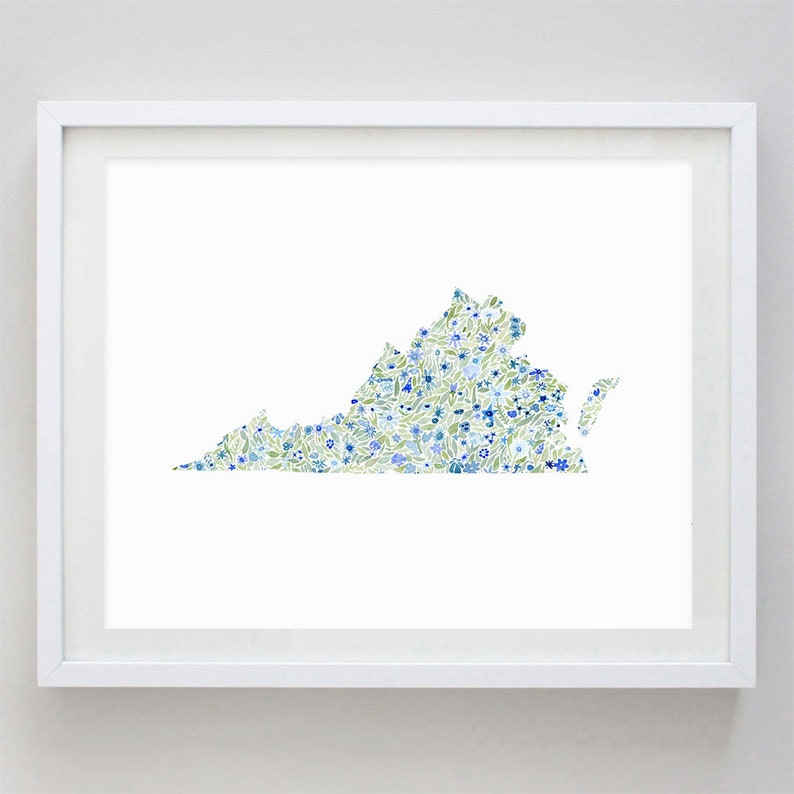 Virginia Watercolor Art Print Custom Virginia Art Virginia Etsy