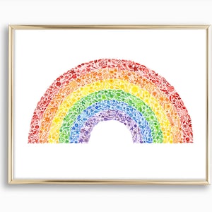 Rainbow Watercolor Art Print - Rainbow Painting - Rainbow Girls Room - Rainbow Gift - Floral Rainbow - Rainbow Nursery - Rainbow Artwork