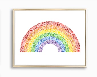 Rainbow Watercolor Art Print - Rainbow Painting - Rainbow Girls Room - Rainbow Gift - Floral Rainbow - Rainbow Nursery - Rainbow Artwork