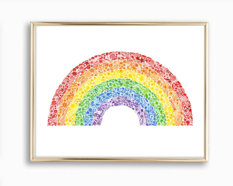 Rainbow Watercolor Art Print Rainbow Painting Rainbow Girls Room Rainbow Gift Floral Rainbow Rainbow Nursery Rainbow Artwork image 1