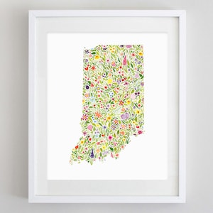 Impresión de arte de acuarela del estado de Indiana - Cualquier estado disponible - Acuarela del estado de Indiana - Regalo en movimiento - Regalo de bienvenida - Impresión estatal personalizada
