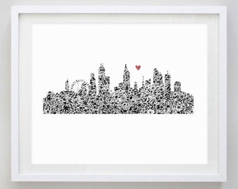 Chicago Skyline Floral Watercolor Print - Wedding Gift - Anniversary - Military Family - New Home - Moving - City Skyline