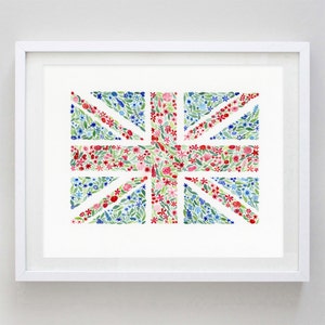 Union Jack Floral Watercolor Print - British Flag Artwork - England Gift - Watercolour Painting