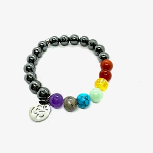 7 Chakra N Hematite Gemstone Stretch Bracelet