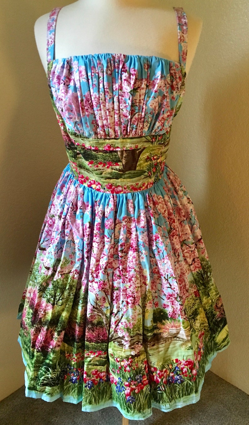 Pinup Doll Collection for Super Amanda Clothing\u2122 Shelf Bust Dress Handmade Primavera Landcape Dress Summer Collection 2019