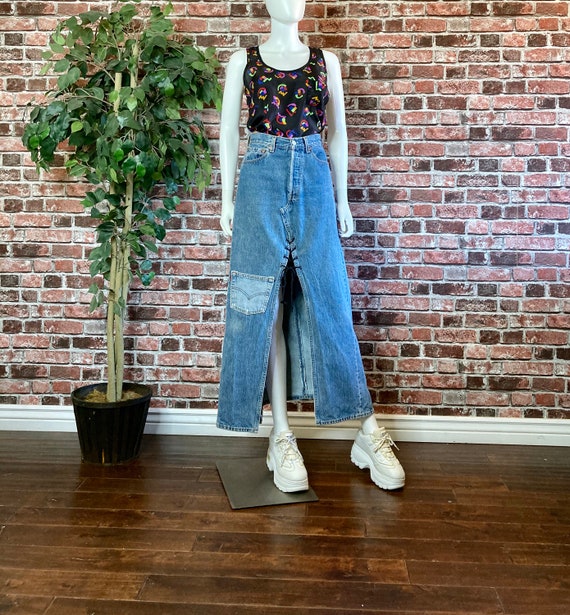 Vintage 90’s Levi’s denim patchwork maxi skirt