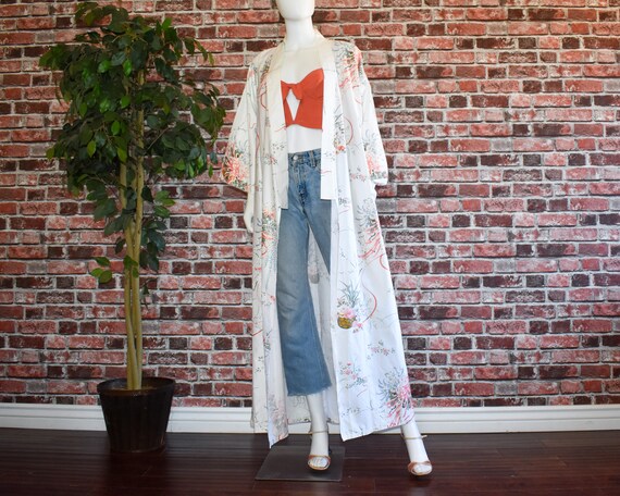 Vintage white pastel floral maxi robe kimono maxi