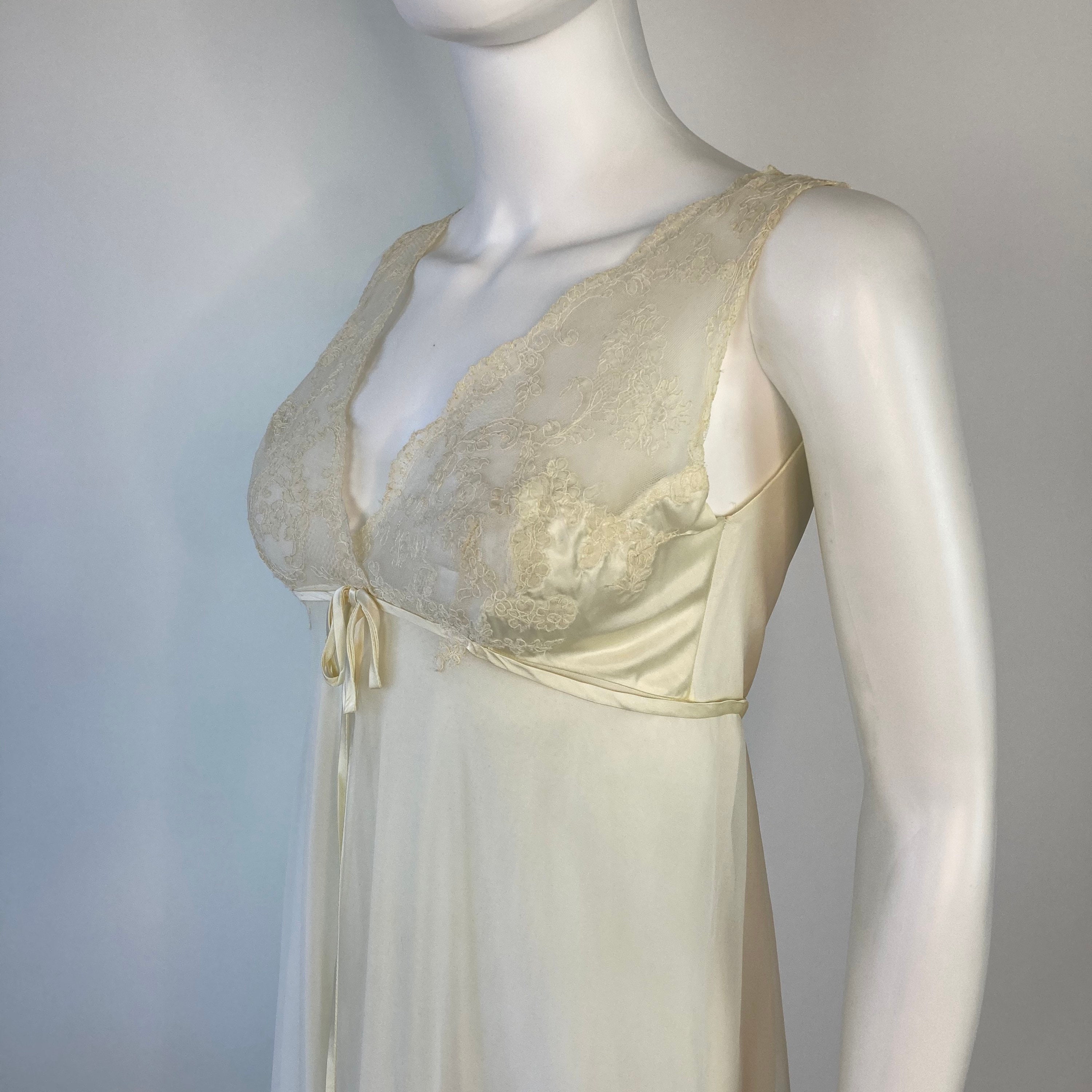 Vintage 60s ivory nylon lace empire maxi nightie night gown | Etsy