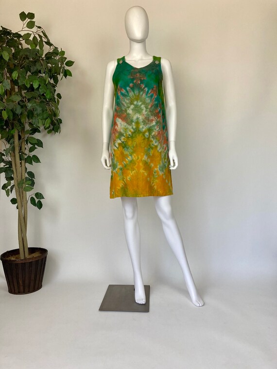 Vintage 90's green grunge linen Tie dye overall ju