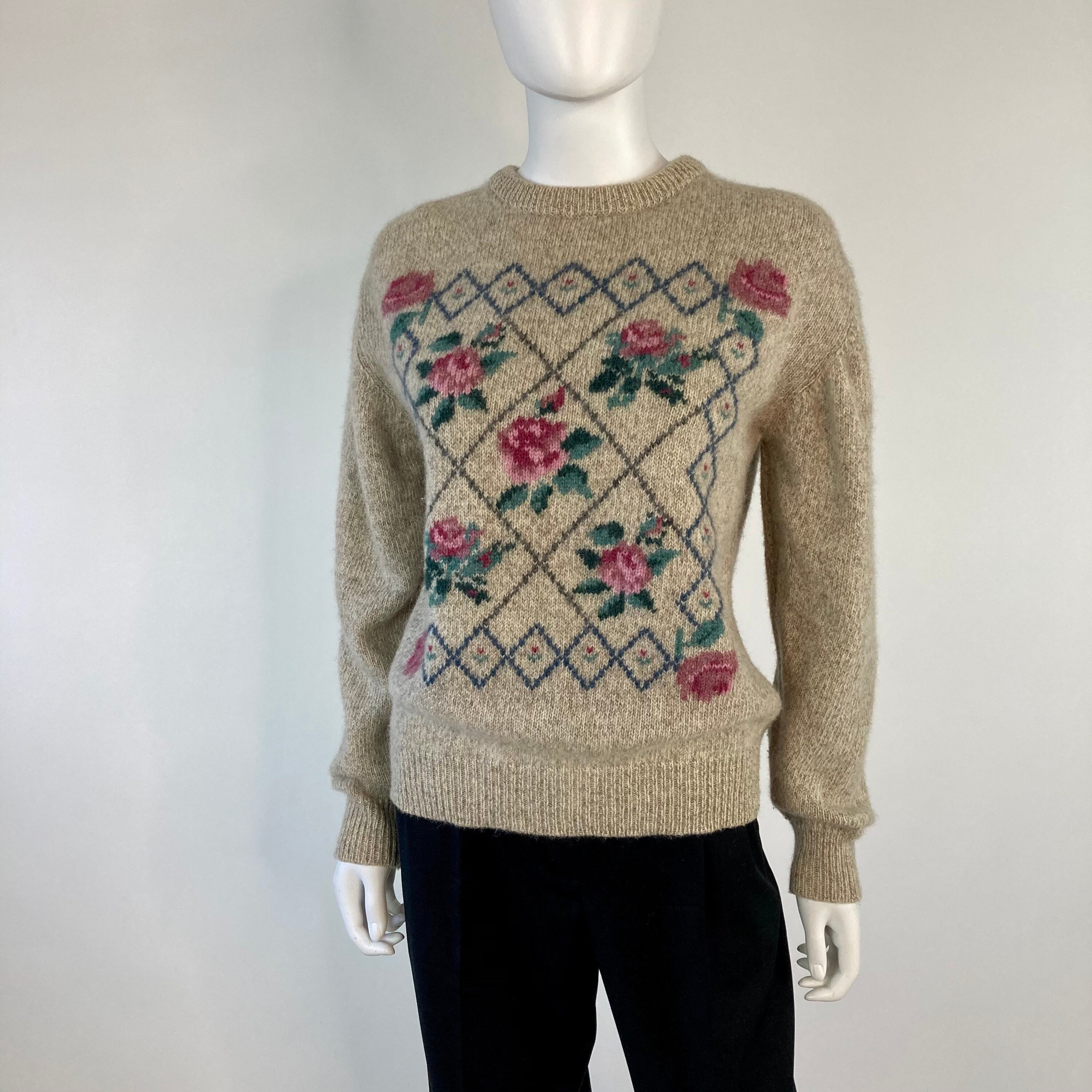 Cute Vintage 90s wool floral cottage knit jumper pullover | Etsy