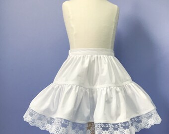 Childs Adjustable-Waist Petticoat #413, White Cotton Slip, Flower Girl,  girls sizes 2 through 12, custom made