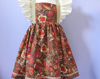 Vintage style Pinafore Dress #658 ,  Childs Pinny, One-of-a-kind cotton dress Size 6