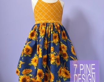 Childs Sunflower Dress, Cotton Sundress, handmade girl's dress, Made in USA,  #645