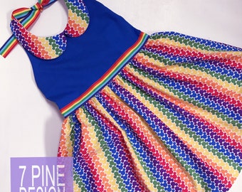 Rainbow Mouse child's dress #651, Cotton halter style sundress