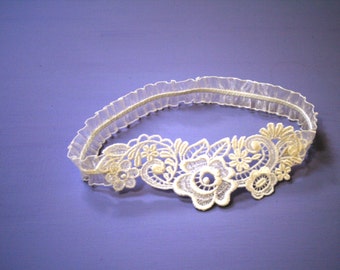 Lace Headband, ivory or white  baptism headband, flower girl headband, photo prop   #901