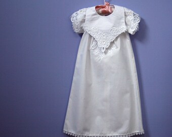 Cotton Baptism Set #221 , Handmade Christening Gown and Bib,  Preemie through 24 months,  Naming Ceremony Outfit