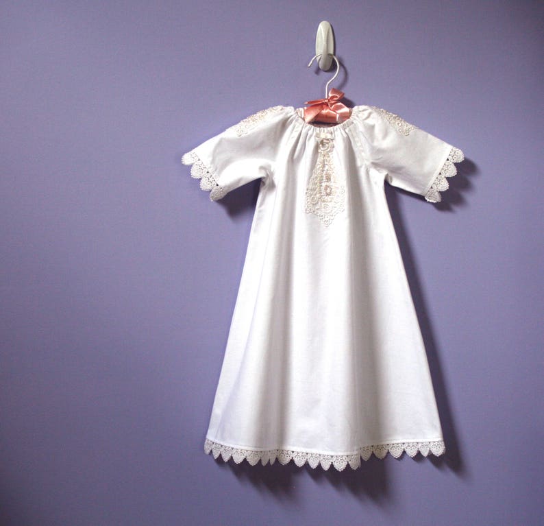Cotton Baptism Dress 607 , Handmade Christening Outift, Preemie through 24 months, Naming Ceremony Outfit image 5