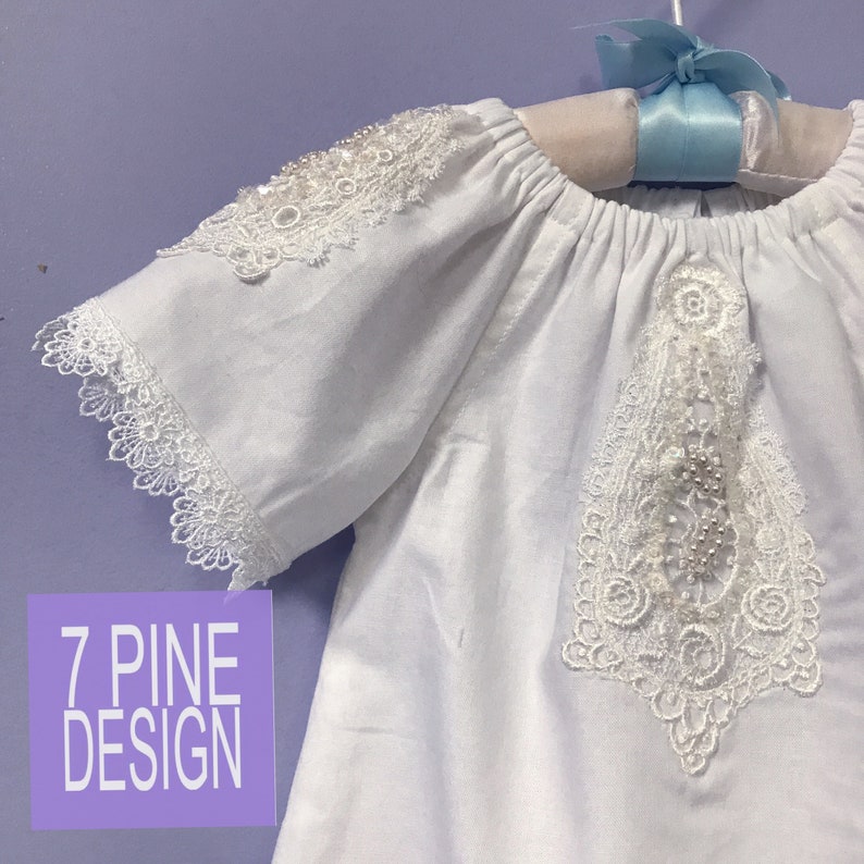 Cotton Baptism Dress 607 , Handmade Christening Outift, Preemie through 24 months, Naming Ceremony Outfit image 2