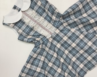 Plaid cotton school dress #648, handmade childs boutique dress
