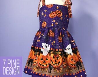 Size 4 Halloween pumpkin dress #655, handmade childs boutique dress