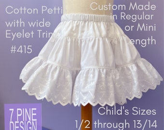 Childs Embroidered Petticoat , Baby Petti-slip,  White Cotton Slip, Flower Girl underskirt,   sizes 1/2 through 13/14, custom made #415