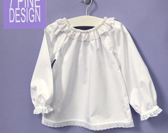 Girls cotton blouse, childs blouse, cotton shirt for kids, white girls top, handmade kids blouse #311