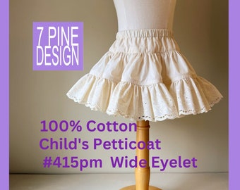 Fluffy Cotton Eyelet child's petticoat, Cream or White #415, custom made in your choice of size and length