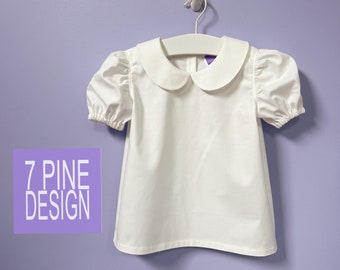 Peter Pan Collar Childs  cotton blouse,  cotton shirt for kids, white girls top, handmade kids blouse #310