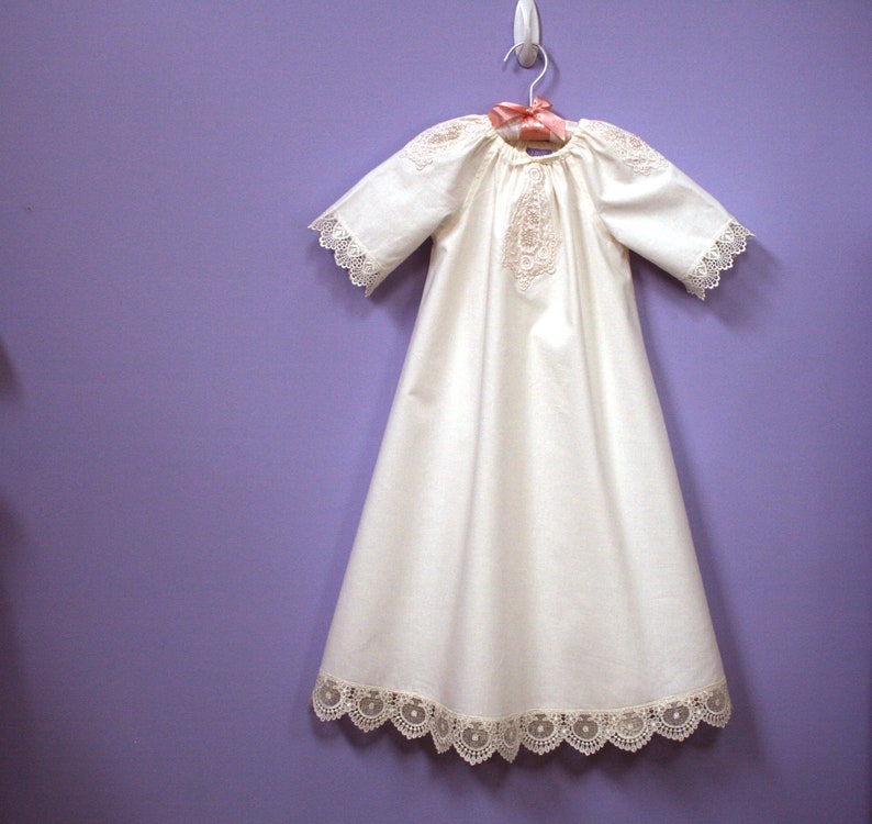 Cotton Baptism Dress 607 , Handmade Christening Outift, Preemie through 24 months, Naming Ceremony Outfit image 3