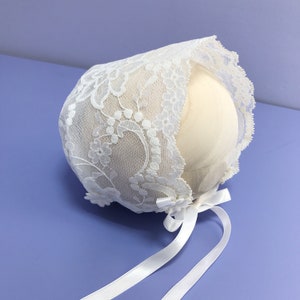 Lace Baby Bonnet #105, vintage Creamy-White lace, Baptism hat, sizes Preemie through Toddler 3