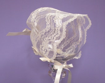 Ivory Lace  Bonnet #101, Baby Bonnet, vintage lace, satin ribbons, sizes Newborn through Toddler 3