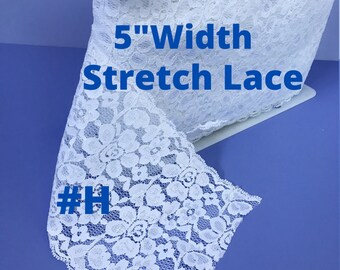 White Stretch Lace Trim (H), Pure White, Lace by the yard