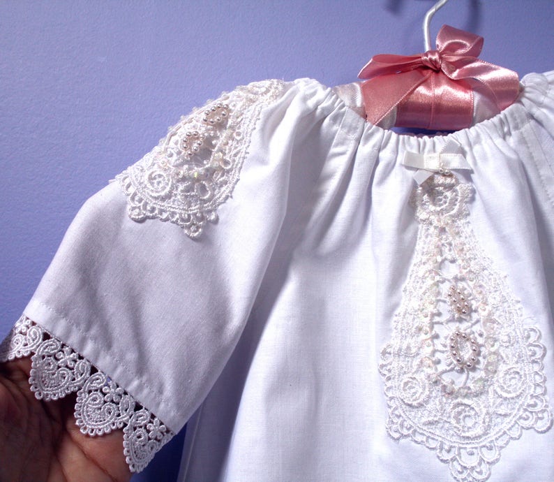 Cotton Baptism Dress 607 , Handmade Christening Outift, Preemie through 24 months, Naming Ceremony Outfit image 7