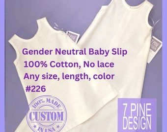 Cotton Baptism Slip, no-trim baby slip, gender-neutral Christening slip, ivory infant slip, beige baby slip #226