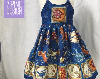 Zodiac Sign child's dress #645,  handmade cotton sundress