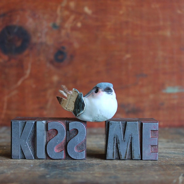 now on sale: KISS ME vintage letterpress letters. gift for him or her. home decor