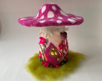 Lighted Toadstool  House , Hand Felted.Waldorf-art,filzart, Wet Felted.Waldorf.Night Light.Season Table.