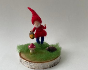 Garden,Birthday ornament,muschroom,Gnome,Stone,Waldorf-art,Needle felted,Filzart,Seasons Table