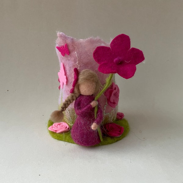 Candle Holder,flowergirl,Flowers,Vase,Felted, Waldorfart,Filzart,Seasontable,Naturetable,Birthdaytable